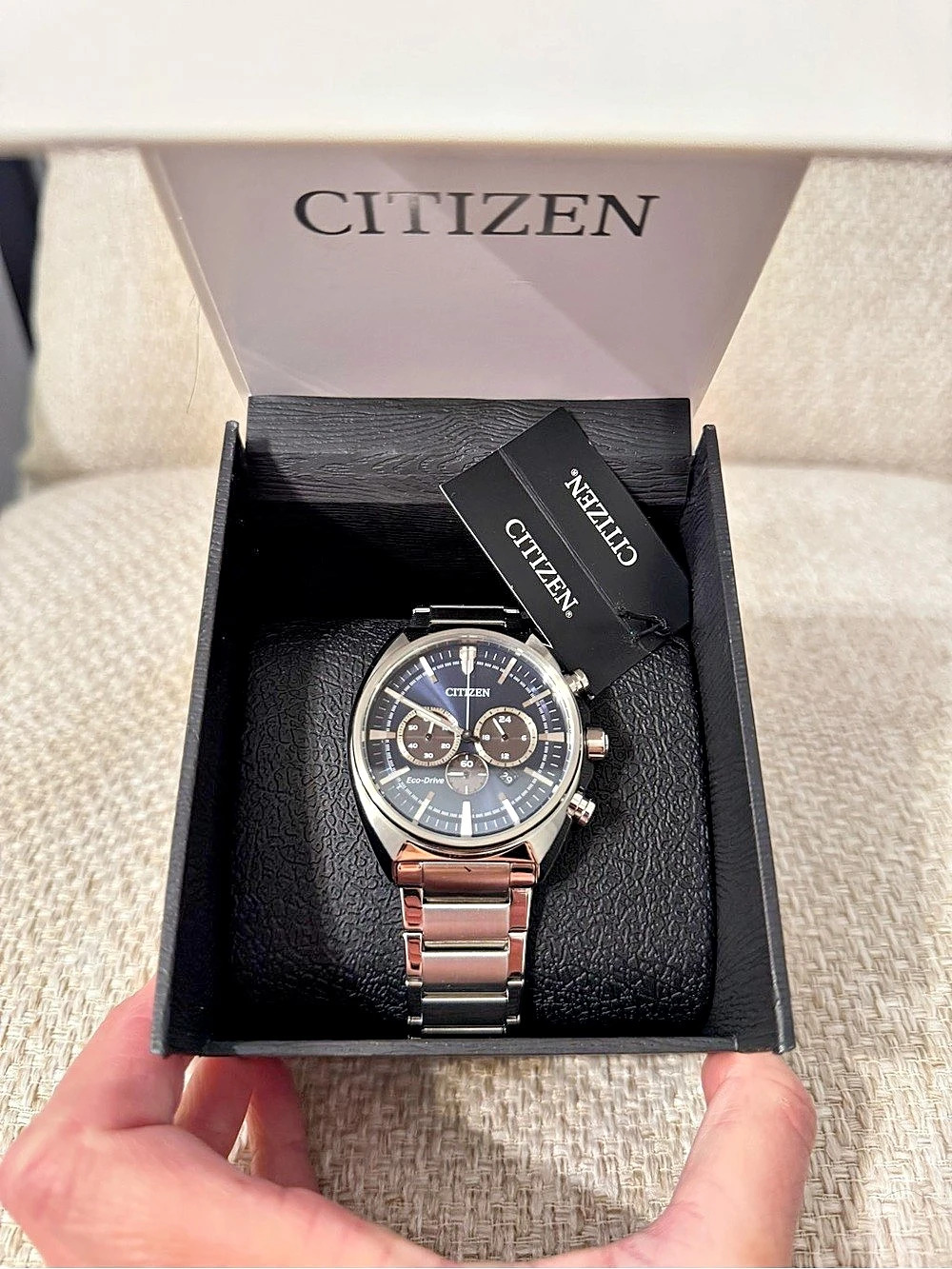 Citizen Eco-Drive Chronograph Watch Silver & Navy